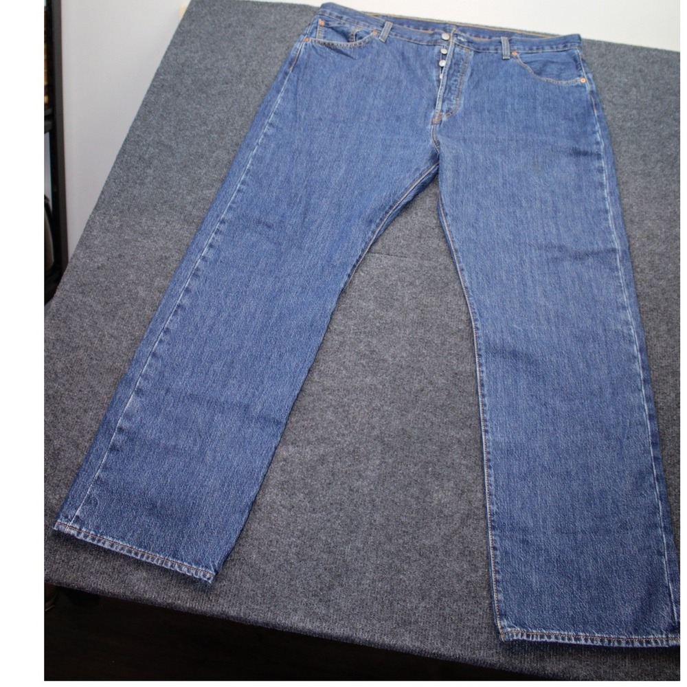 Levis 501 Original Fit Mens Blue Denim Straight Leg Button Fly Jeans 42x32